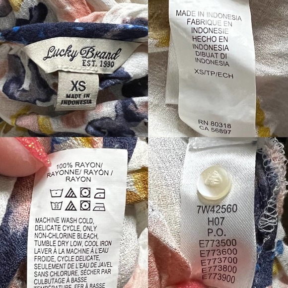 Lucky Brand White & Multicolor Floral-Print Peasant Tie Neck Crepe Blouse - Picture 12 of 16